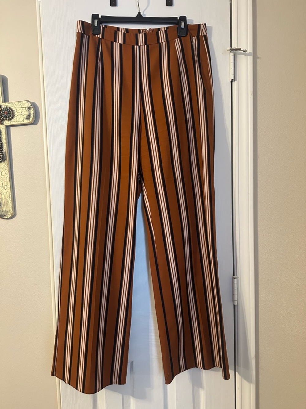 Wide-Leg Striped Women’s Pants in Brown